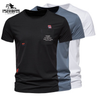 传奇保罗(CHUANQIBAOLUO)新款夏装中青年男士修身圆领短袖T恤胸前口袋装饰半袖衫