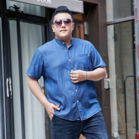 传奇保罗(CHUANQIBAOLUO)XL-8XL胖子男装加肥加大码牛仔衬衫夏季薄款短袖肥佬大号半袖衬衣潮