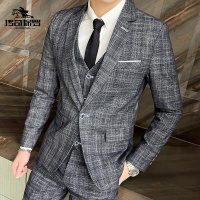 传奇保罗(CHUANQIBAOLUO)西服三件套装男商务职业工作装伴郎新郎结婚礼服四季休闲条纹西装