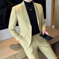 传奇保罗(CHUANQIBAOLUO)中青少年男士双扣西服套装 三色弹力面料西服 新郎西服两件套 套装