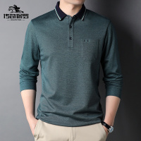 传奇保罗(CHUANQIBAOLUO)秋季新款长袖T恤男士中年商务休闲纯色翻领真口袋上衣Polo衫