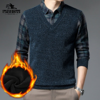 传奇保罗(CHUANQIBAOLUO)男士百搭加绒加厚假两件长袖t恤秋冬商务休闲男装宽松上衣Polo衫