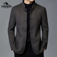 传奇保罗(CHUANQIBAOLUO)羊毛呢子大衣中山装秋冬季新款加厚外套中年男士立领双面夹克