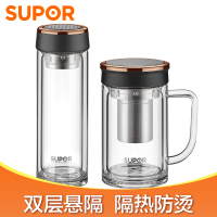 苏泊尔(SUPOR)耐热玻璃杯商务办公开会卧室送礼多功能健水杯随行杯泡茶杯 隔热杯 双层高硼硅质感逸系列KC38CM1