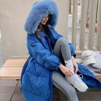 佚貌YIMAO 冬季羽绒服女长款过膝大毛领韩版东大白鸭绒派克服收腰显瘦加厚