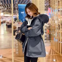 佚貌YIMAO 冬季韩版工装口袋羽绒服女中长款2021大毛领连帽冬装收腰外套