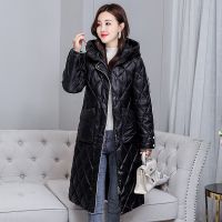 佚貌YIMAO 冬季菱格羽绒棉服女冬装中长款过膝新款亮面棉衣加厚大码修身棉袄