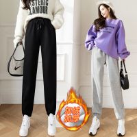 佚貌YIMAO 冬季加绒加厚华夫格卫裤女2021秋冬新款外穿灰色运动裤休闲裤女