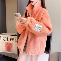 佚貌YIMAO 冬季加厚仿羊羔毛绒立领外套女秋冬2021新款纯色百搭宽松长袖棉服