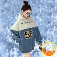 佚貌YIMAO 2021冬季新款拼接绣花中长款羊羔绒卫衣女宽松韩版学生上衣外套潮