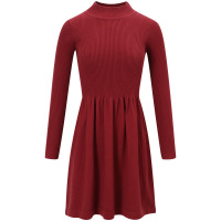 帝紫规打底针织连衣裙秋冬新款女装半高领针织长袖纯色修身显瘦长袖a字裙