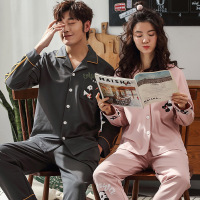 帝紫规情侣睡衣男女士春秋季纯棉休闲长袖长裤全棉开衫家居服套装可外穿