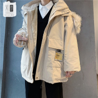 [品牌特卖]棉衣男中长款2019冬季新款毛领棉服加绒加厚外套学生帅气派克服潮 POTRAVEL.DESIGN