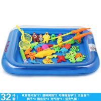 3-6岁儿童宝宝小孩钓鱼玩具磁性钓鱼竿钓鱼池熊出没套装戏水朗原玩具 32件套+充气池(有熊出没)