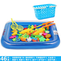3-6岁儿童宝宝小孩钓鱼玩具磁性钓鱼竿钓鱼池熊出没套装戏水朗原玩具 含篮46件套(含2个大金龙)+充气池