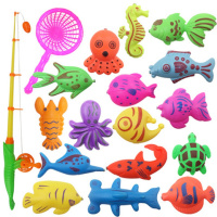 3-6岁儿童宝宝小孩钓鱼玩具磁性钓鱼竿钓鱼池熊出没套装戏水朗原玩具 虾竿18件套