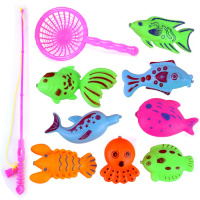 3-6岁儿童宝宝小孩钓鱼玩具磁性钓鱼竿钓鱼池熊出没套装戏水朗原玩具 钓鱼10件套