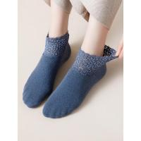 3双装 花边镂空蕾丝短袜硅胶防滑秋冬季纯棉加德绒保暖松口袜子女
