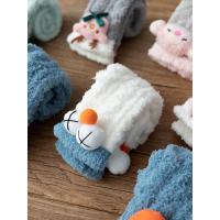 珊瑚绒袜子女中筒袜秋冬季加厚睡眠袜可爱保暖居家月子毛绒地板袜