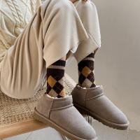 冬季搭配雪地靴的袜子女中筒袜菱形格毛巾袜加绒加厚毛圈长袜保暖