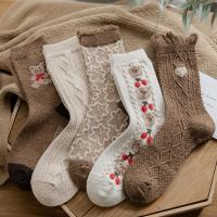 羊毛厚袜子女中筒加厚保暖秋冬季ins潮可爱日系小熊咖色冬天长袜