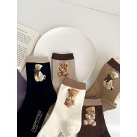 小熊长袜子女春秋外穿纯棉ins潮韩国日系可爱棕色白色秋冬中筒袜