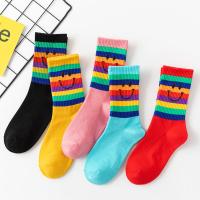 笑脸袜子女韩国彩虹中筒袜ins潮网红纯棉学生糖果彩色长筒袜春秋