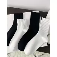 黑色袜子女中筒袜春秋季外穿潮ins纯棉白色运动袜纯色长筒袜秋冬