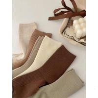 春秋纯色袜子女中筒袜ins潮纯棉日系复古韩国学生秋冬卡其色长袜