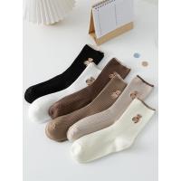 日系ins 潮春秋冬堆堆袜女袜中筒刺绣小熊秋季百搭纯棉袜子女学生
