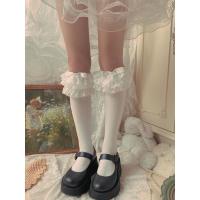 袜贵人设计师款花筵盛秋 洛丽塔蕾丝多层花边蝴蝶结全棉中筒袜