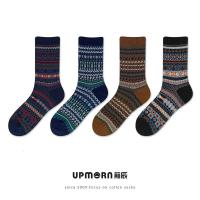 高端无骨纯棉毛线靴袜民族风复古花袜子男个性文艺春季潮中筒女袜