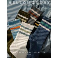 HELLO MONDAY袜子女ins潮男春秋季百搭条纹运动长袜街头滑板袜3双