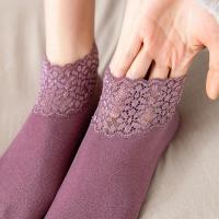 德绒加厚毛巾船袜女花边蕾丝短袜冬季硅胶防滑纯棉加绒保暖地板袜