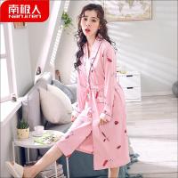 睡袍女春秋纯棉长袖浴袍中长款宽松大码睡衣全棉韩版浴衣袍