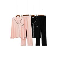 莫代尔睡衣女长袖薄款韩版休闲宽松翻领家居服长裤春秋两件套装