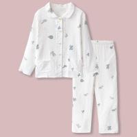 无印风睡衣女夏薄款长袖纯棉纱布清新可爱开衫宽松春秋家居服套装