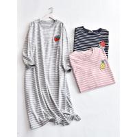 纯棉睡裙女秋冬 长袖长裙条纹睡衣水果菠萝大码胖MM家居裙