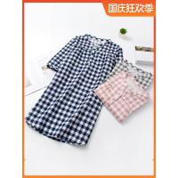 格子睡裙女中袖中裙夏季薄款纯棉双层纱布日系宽松全棉睡衣家居服