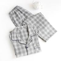 儒雅格子~睡衣男秋冬 全棉加密双层纱布男士居家服春秋纯棉家居服