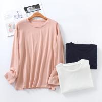 春秋季纯棉长袖T恤女单件睡衣上衣居家套头宽松全棉家居服打底衫