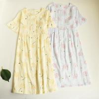 韩版公主裙夏季短袖纯棉纱布睡裙中裙睡衣女圆领全棉家居服居家裙