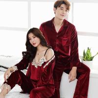 金丝绒情侣睡衣女春秋款韩版性感男女居家套装冬季长袖男士家居服