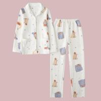 睡衣女春秋纯棉夹棉加厚保暖小熊全棉居家服长袖套装空气棉家居服