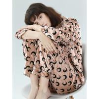 2021睡衣女秋冬长袖金丝绒月牙印花宽松居家服套装