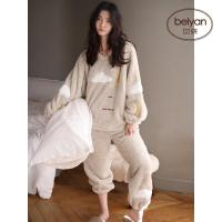 睡衣女秋冬加厚珊瑚绒保暖家居服大码可爱学生冬天长毛绒居家套装