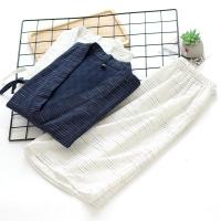 条纹汗蒸服男纯棉布睡衣夏季短袖短裤日式和服浴服吸汗透气居家服