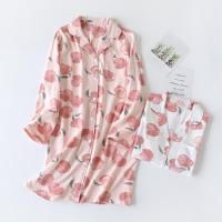 开衫睡裙女士衬衫裙春秋季针织纯棉长袖家居服睡衣翻领居家中裙