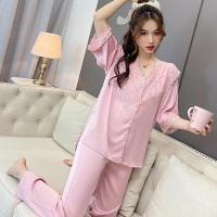 新款仿真丝睡衣女 新款ins风家居服夏季蕾丝短袖居家套装