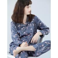 原创 睡衣女秋长袖冰丝火烈鸟印花甜美长裤居家服套装